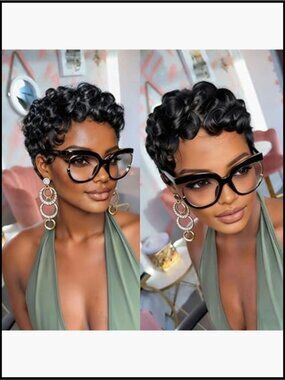 Short Pixie Cut Wig Human Hair Layered Natural Looking Curly Glueless Full